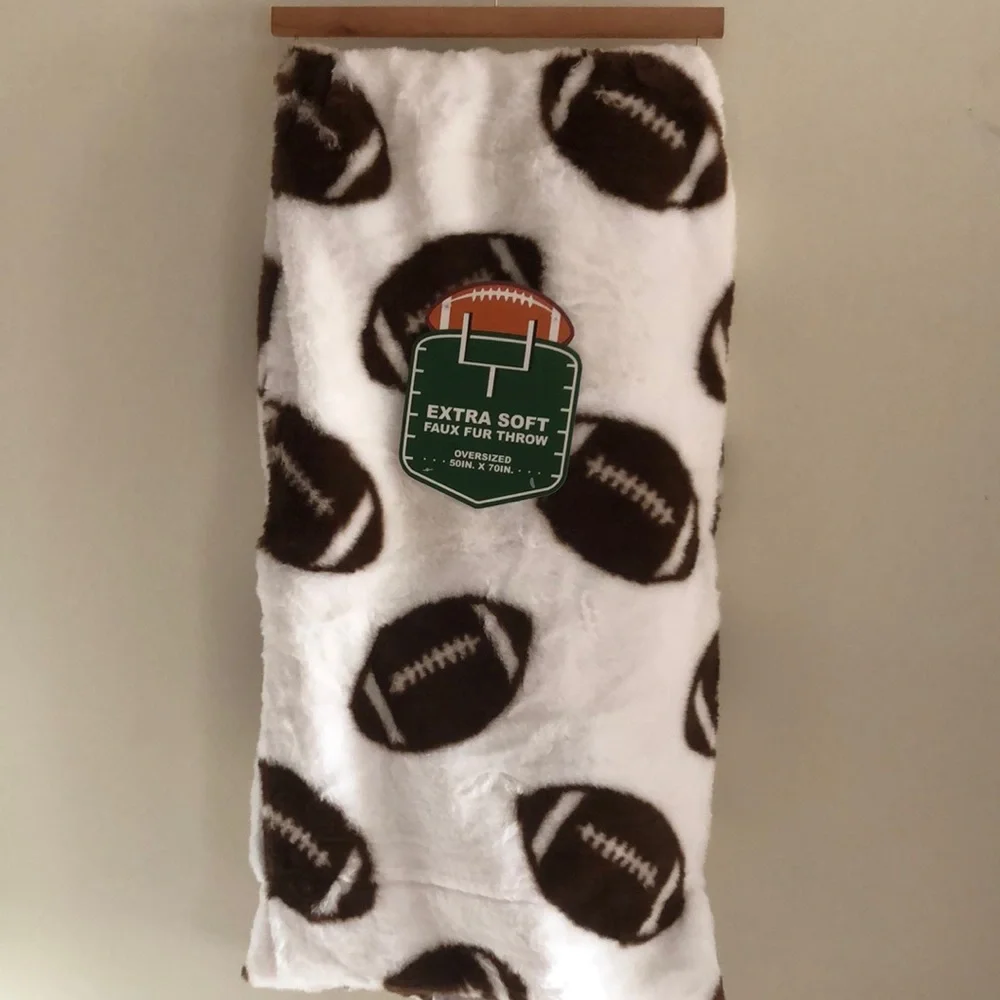 Extra Soft Faux Fur Throw with Football Design